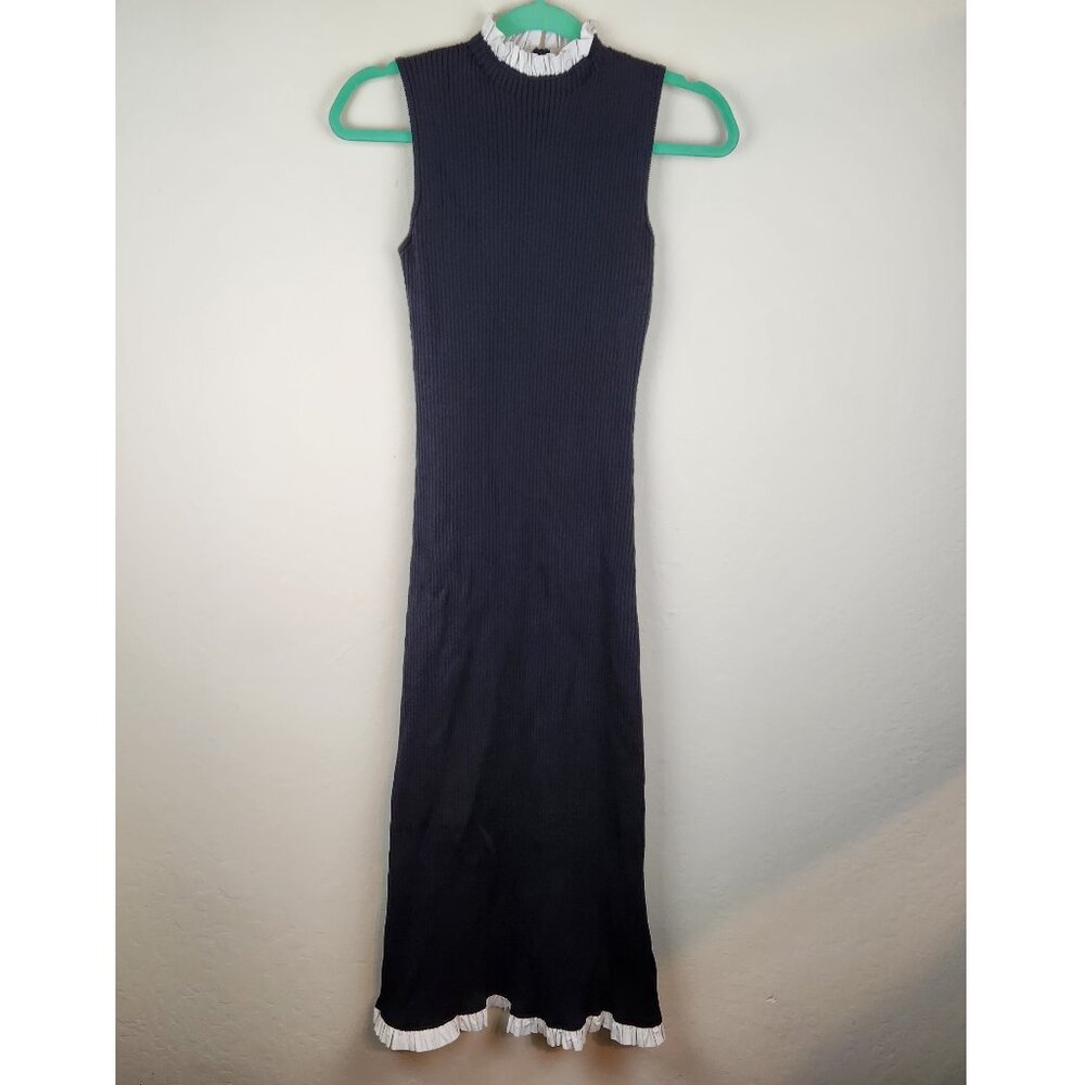 Endless Rose Ribbed Contrast Ruffle Sleeveless Maxi Dress sz S